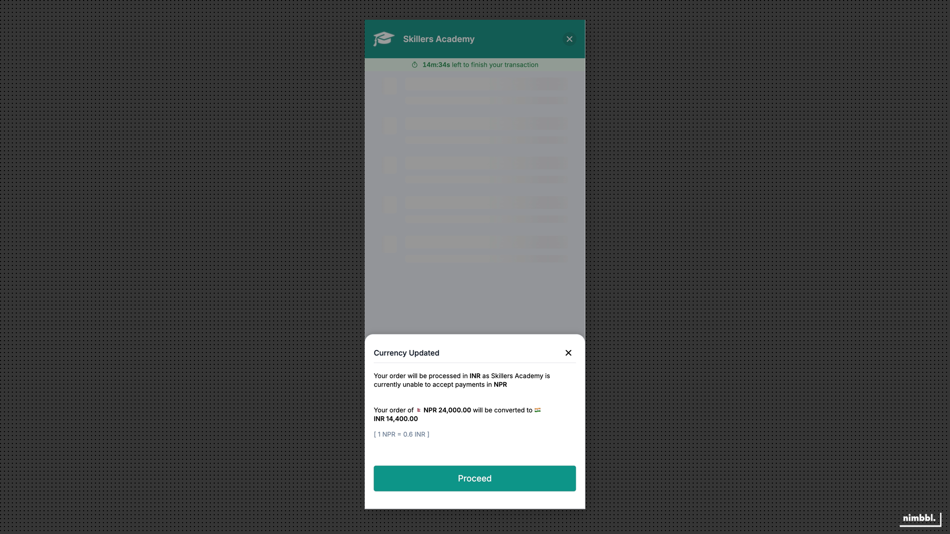 Alternate currency conversion shown during checkout