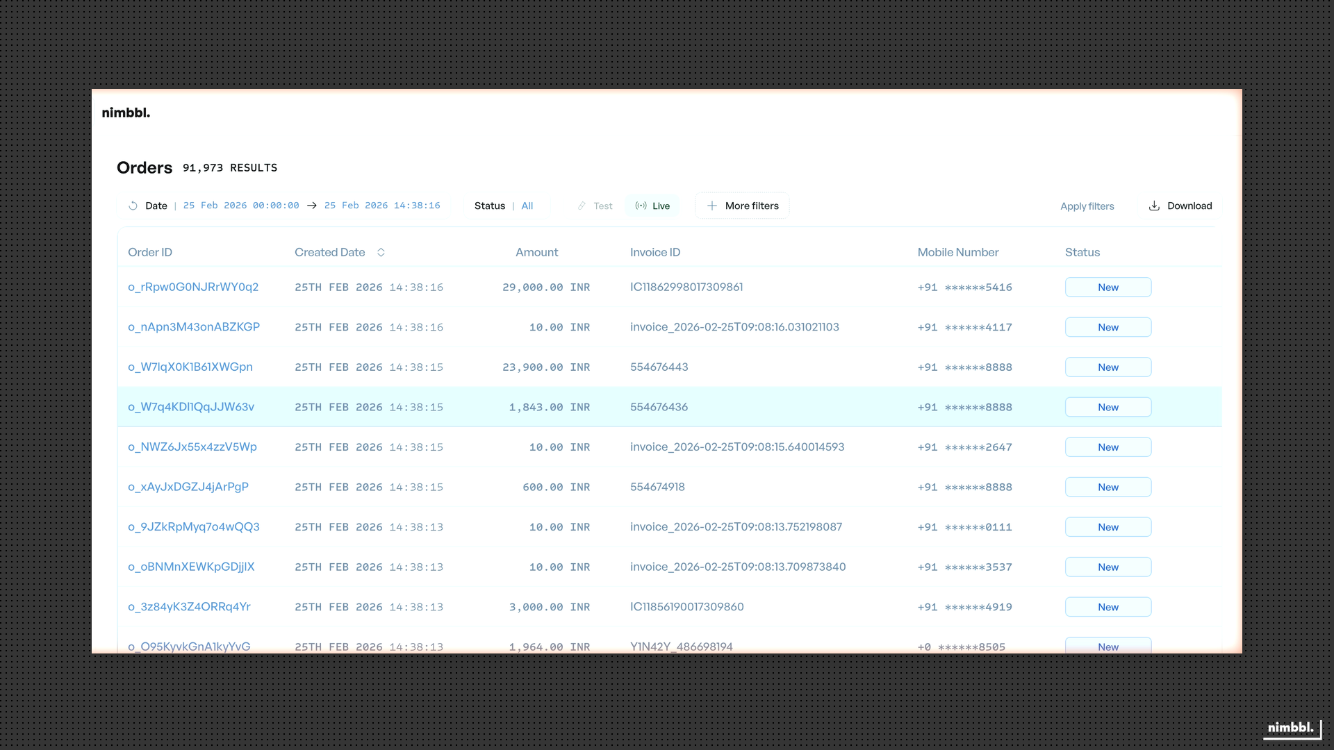 Basic filters showing date, status, and environment controls