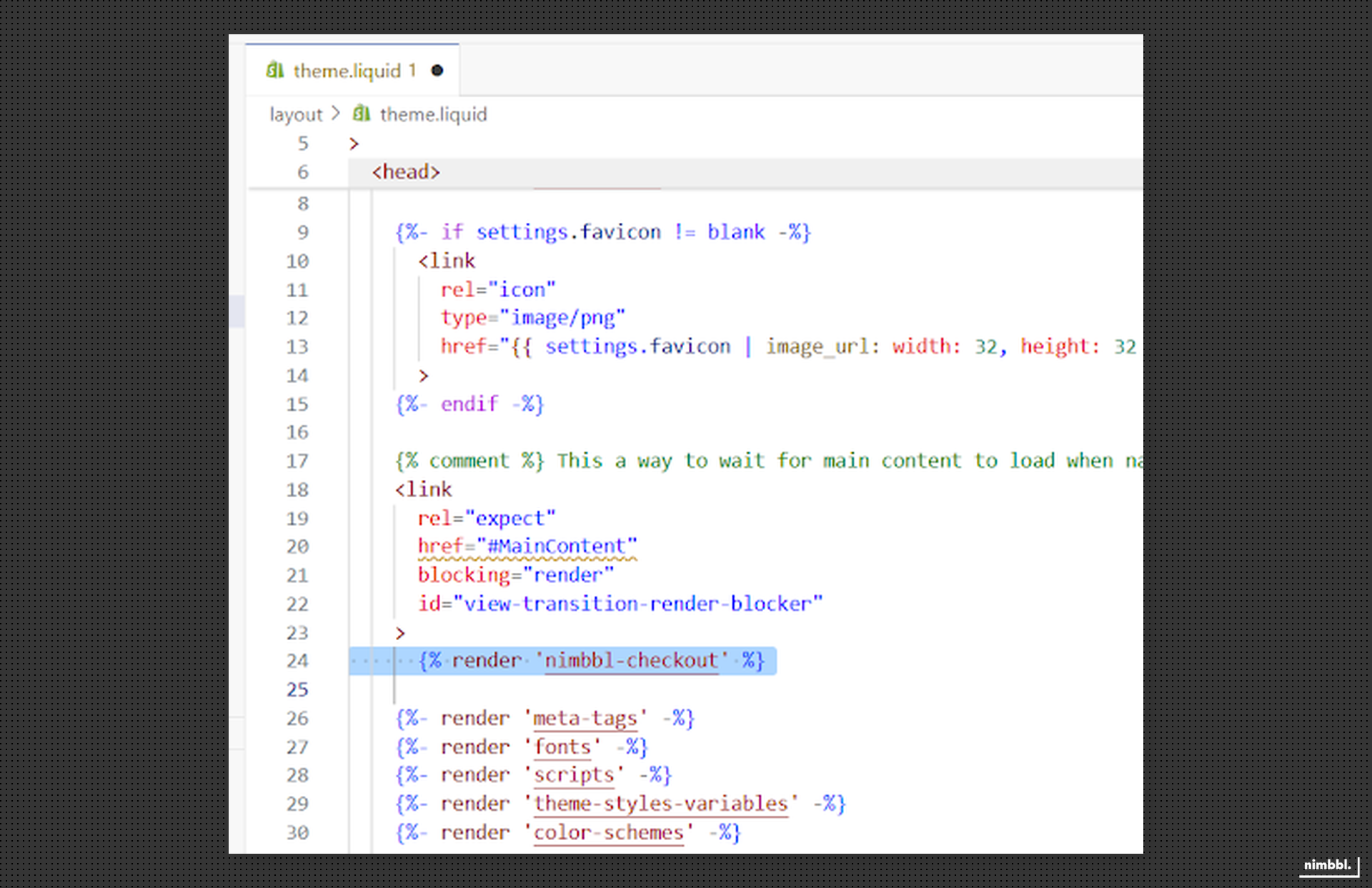Render tag in theme head section