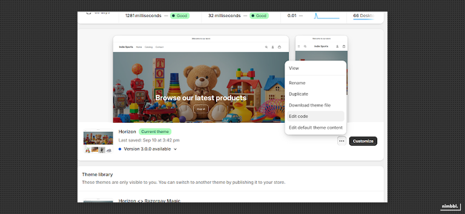Shopify theme edit code option