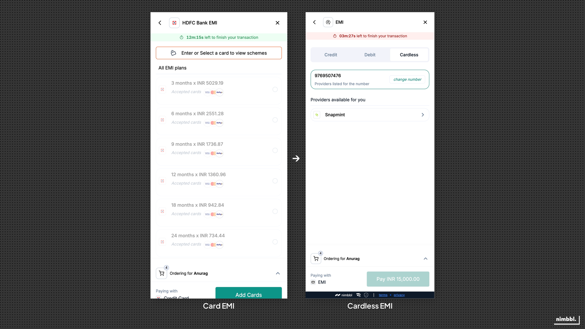 Card EMI and Cardless EMI options in Sonic checkout