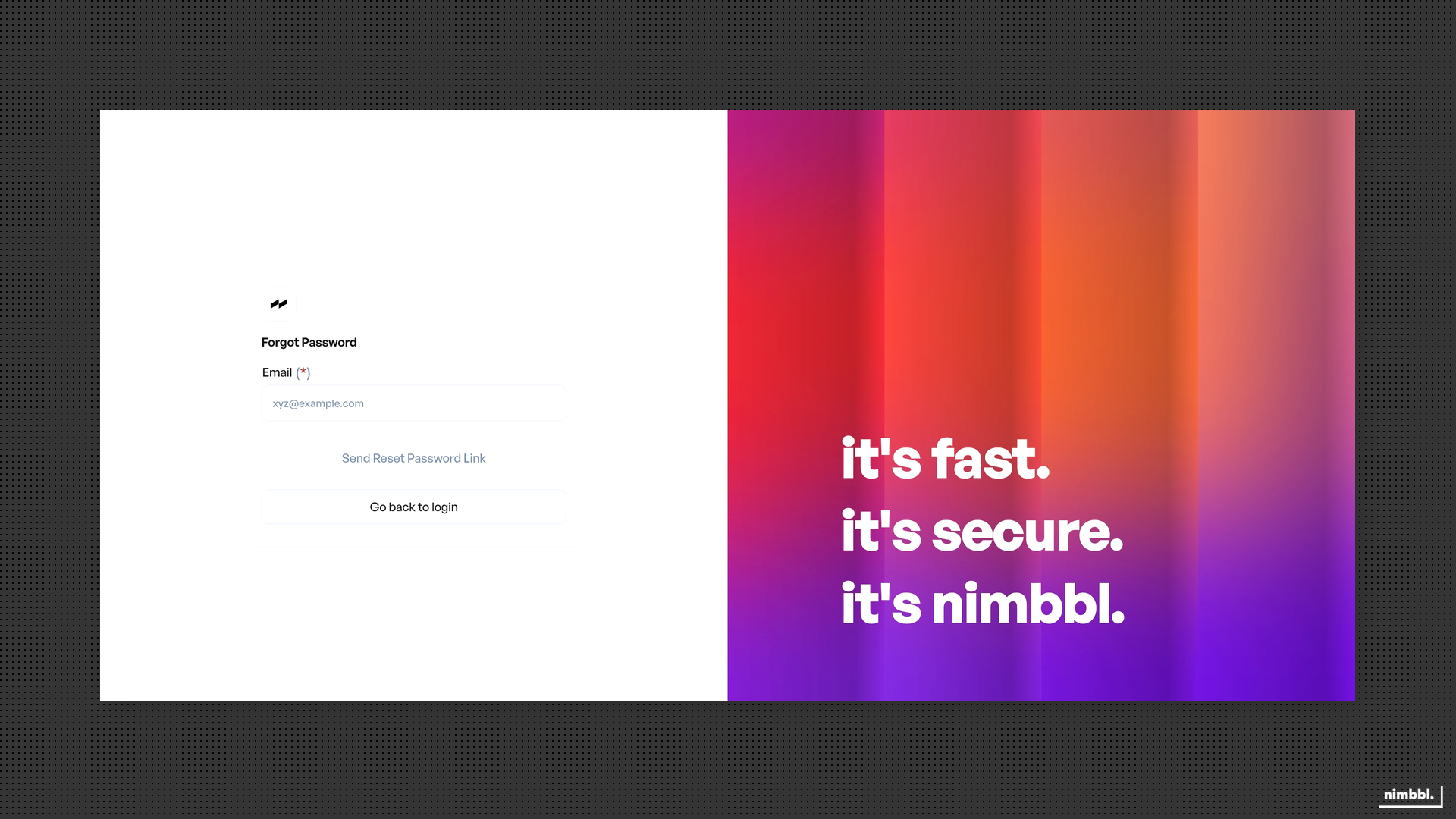 Forgot Password with email field and Send Reset Password Link button