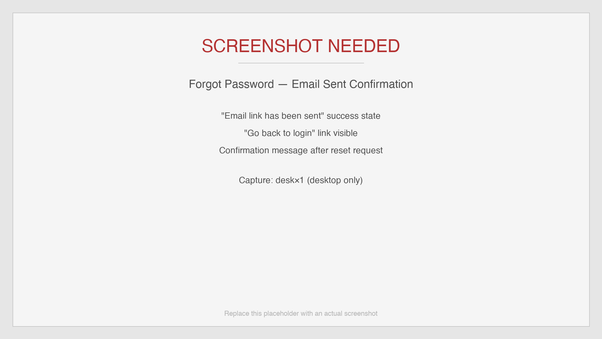 Email sent confirmation showing reset link has been sent with Go back to login option