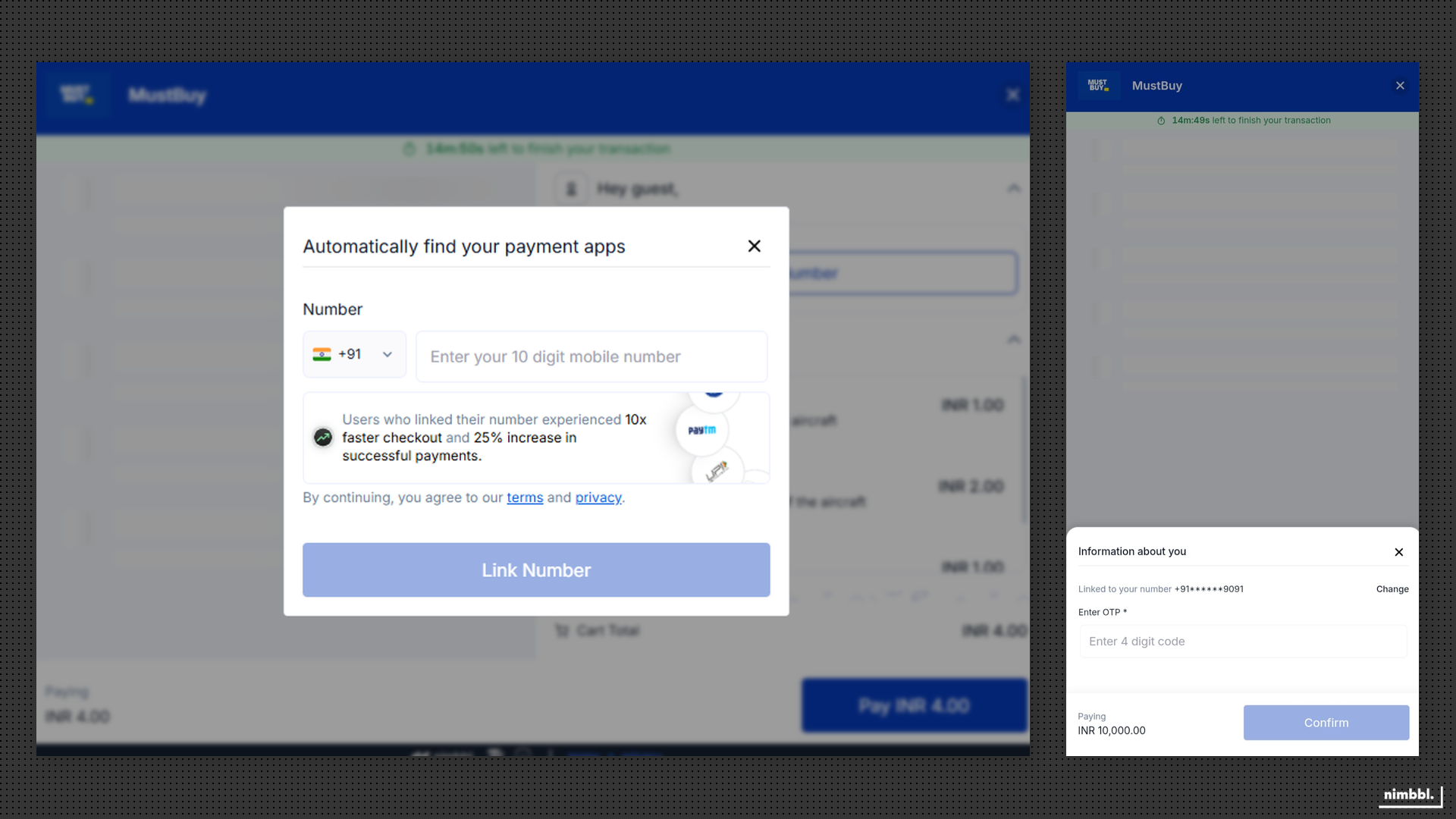 Phone number entry and OTP verification flow on desktop and mobile