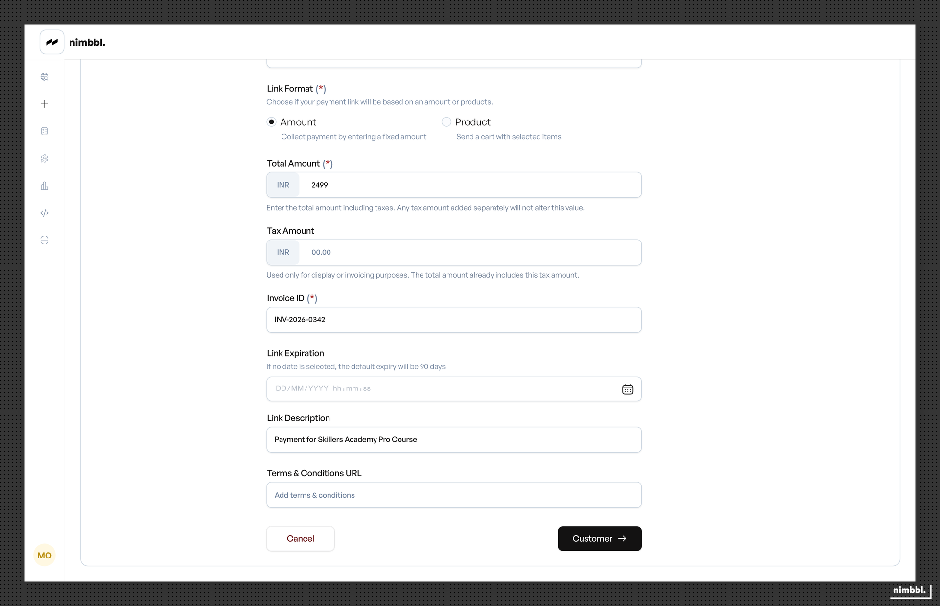 Amount-based versus product-based link type selection