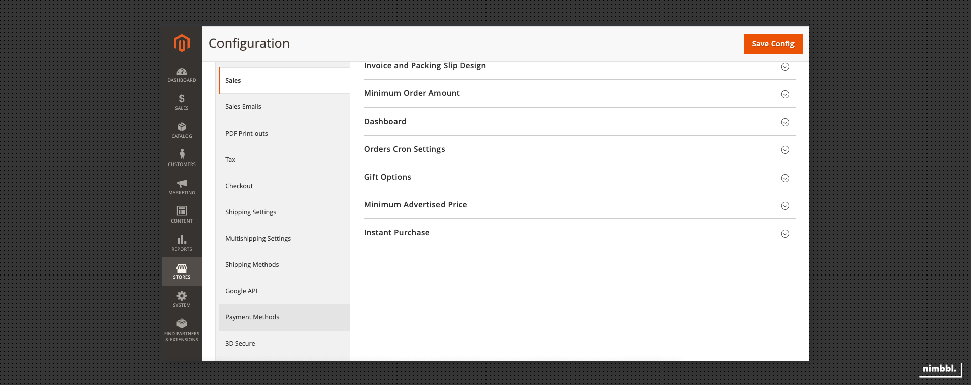 Sales payment modes configuration