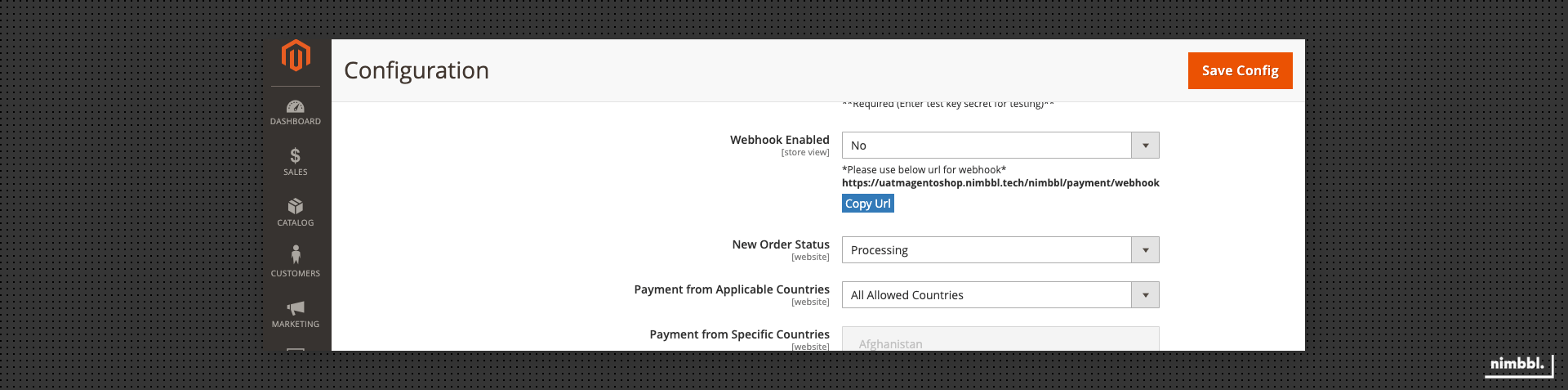 Webhook URL in payment settings
