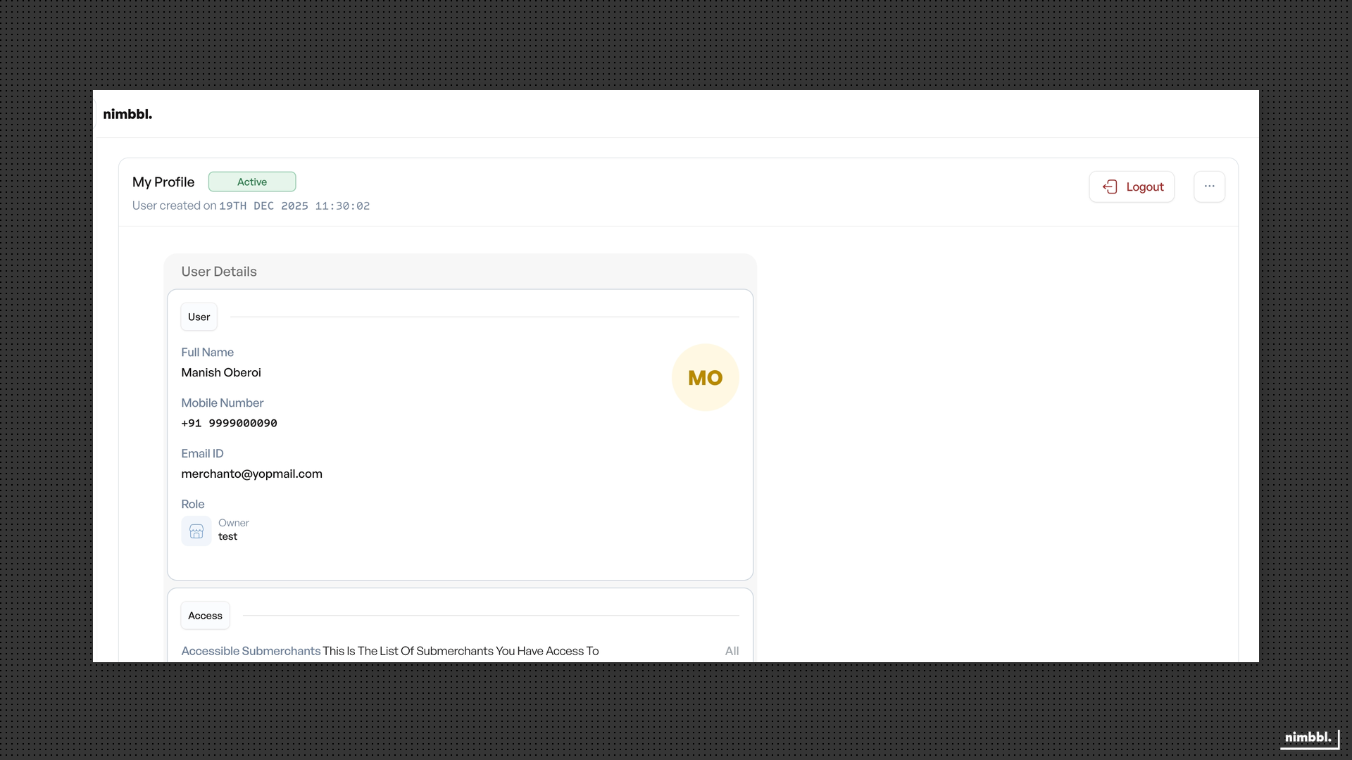 Profile view showing your current user details