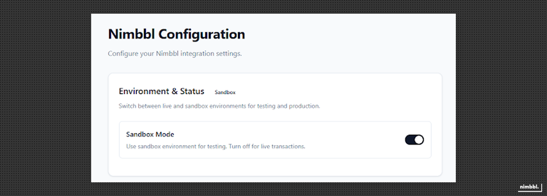 Nimbbl plugin configuration page