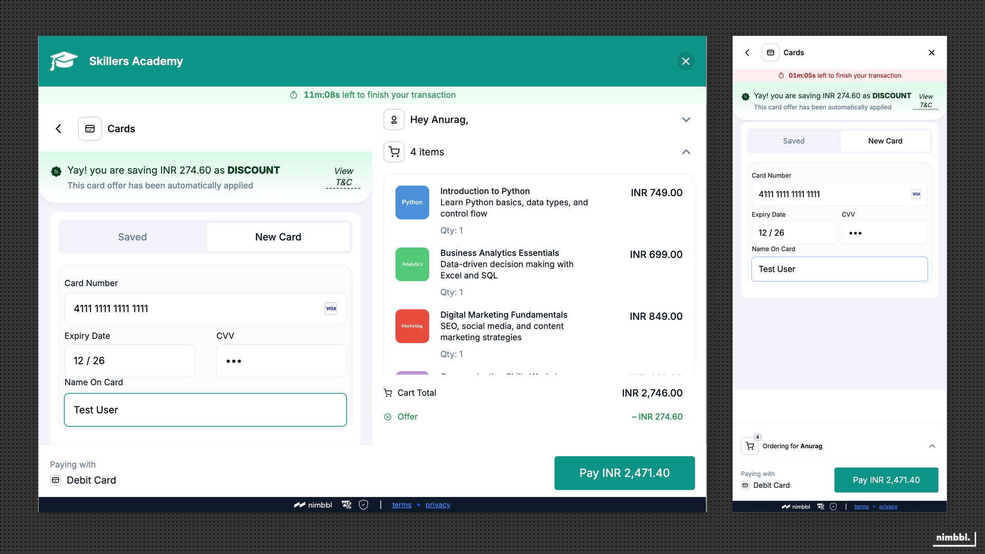 Offer applied at checkout showing discount amount and final payable
