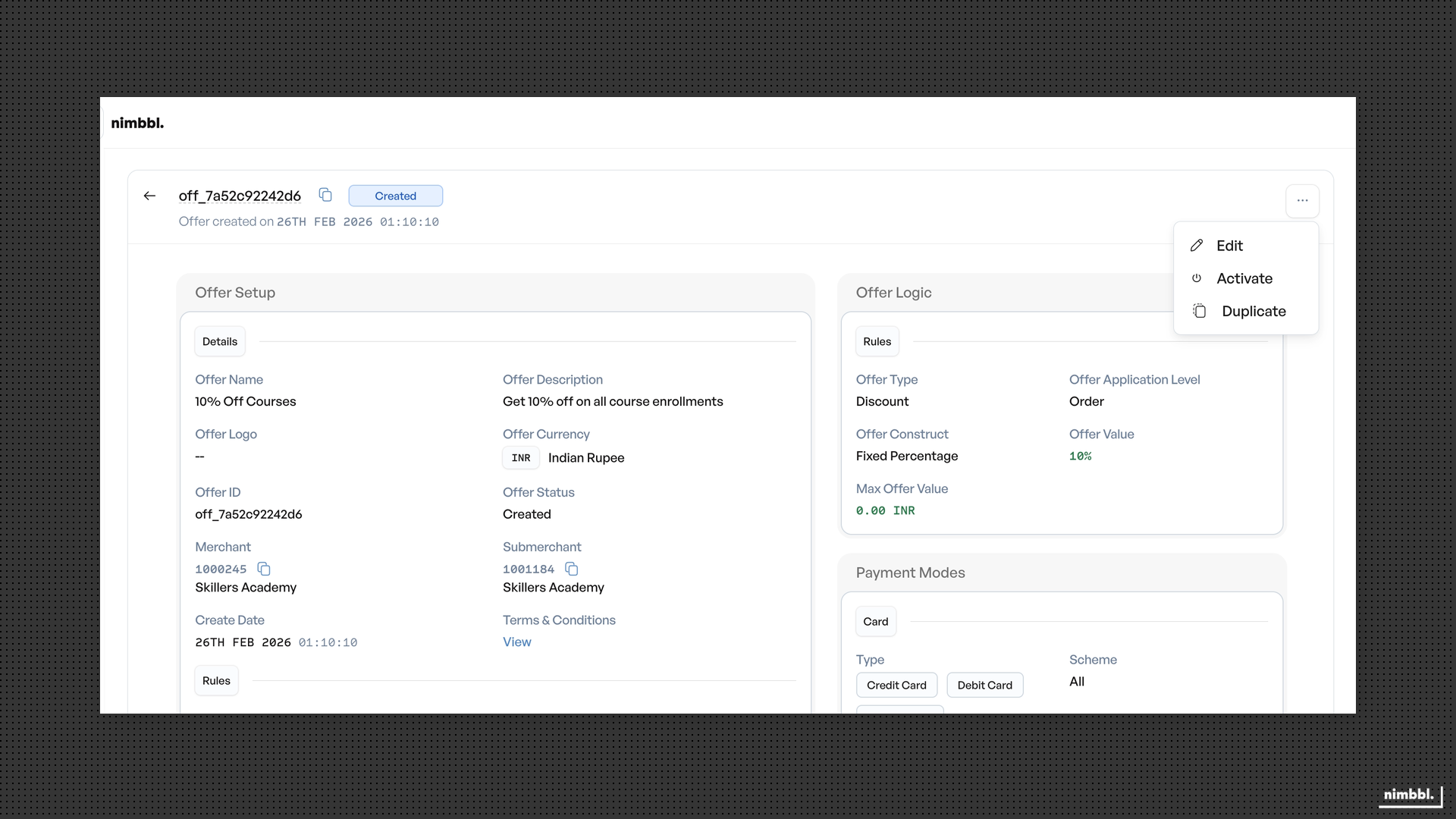 Offer detail actions