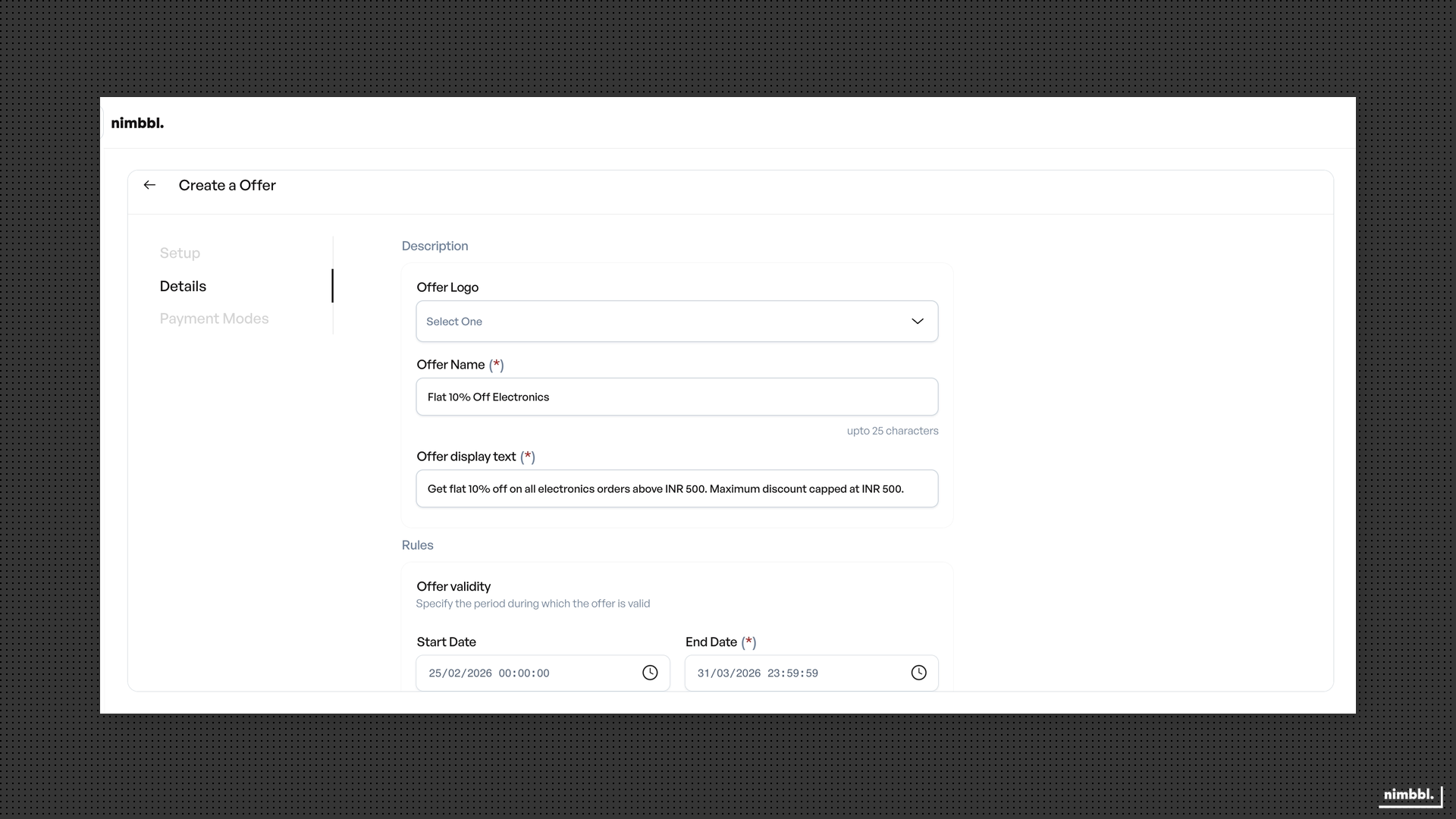 Offer Details configuration