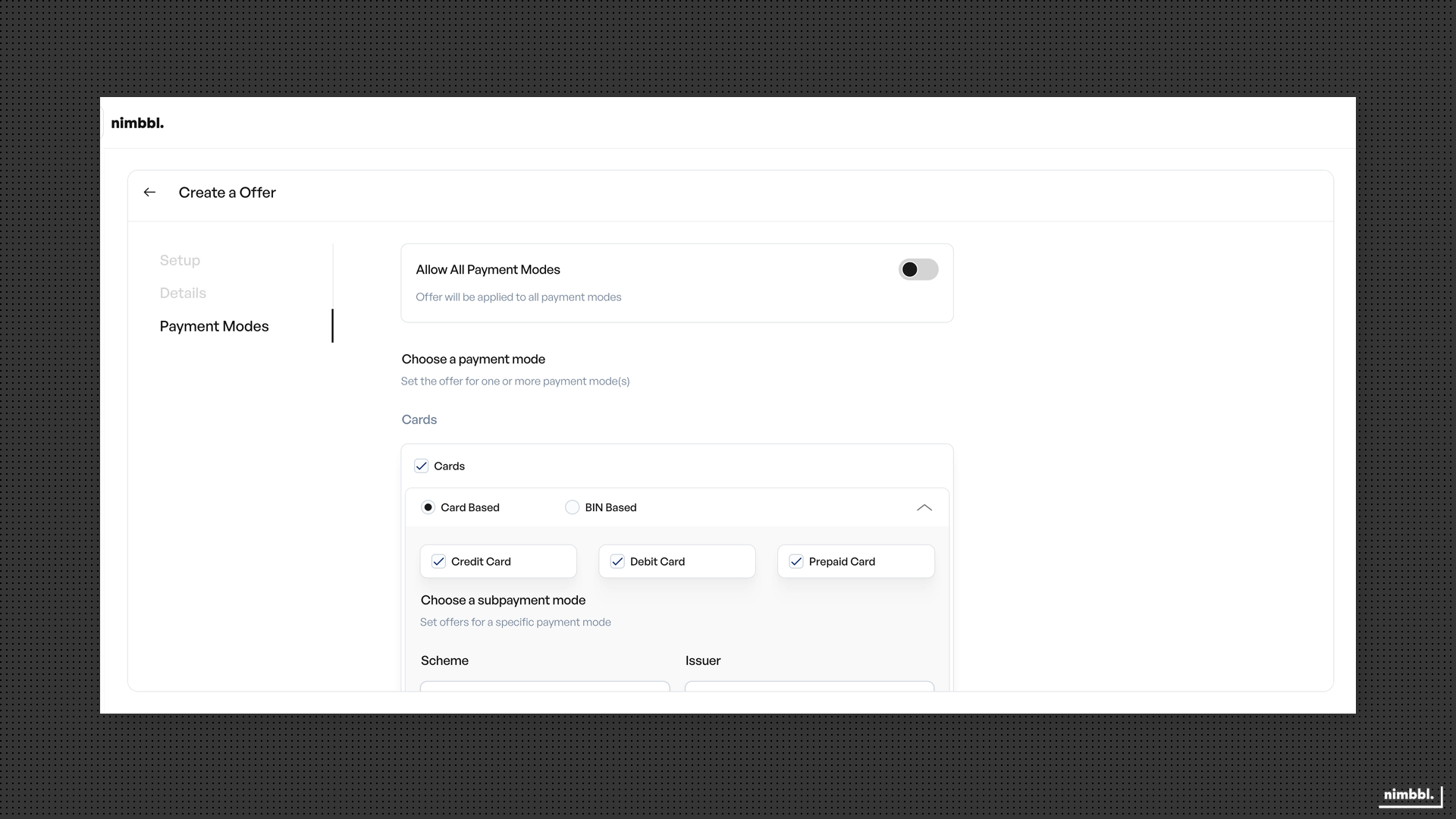 Payment mode configuration