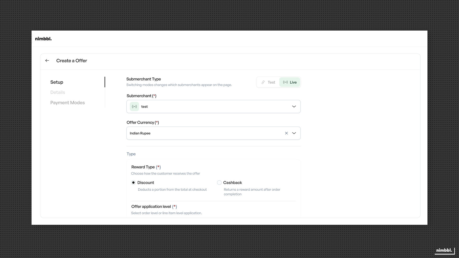 Setup details configuration