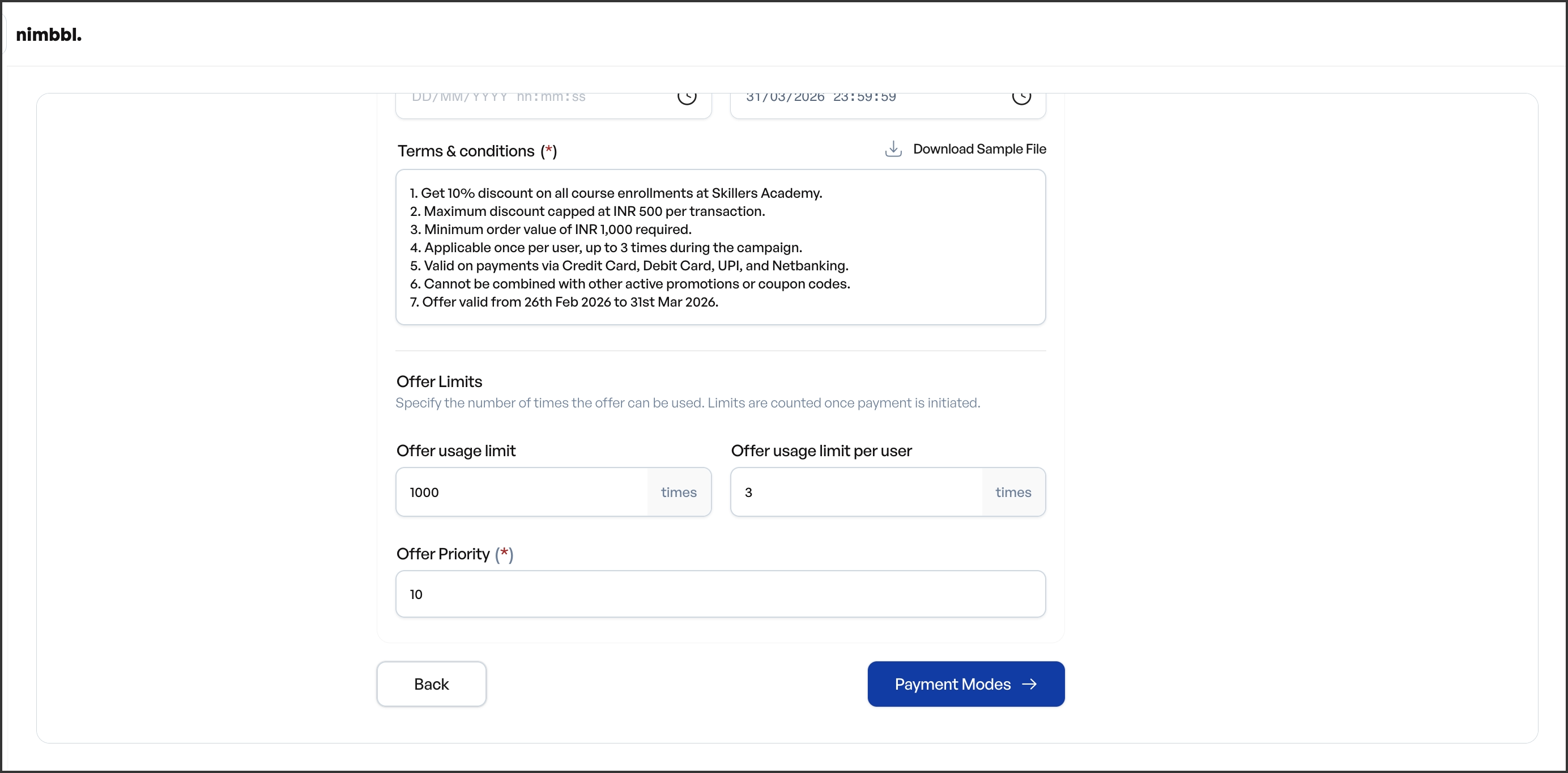 Usage limits configuration