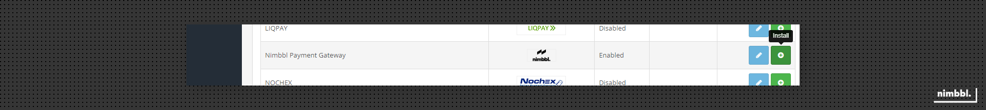 Click install to add Nimbbl module