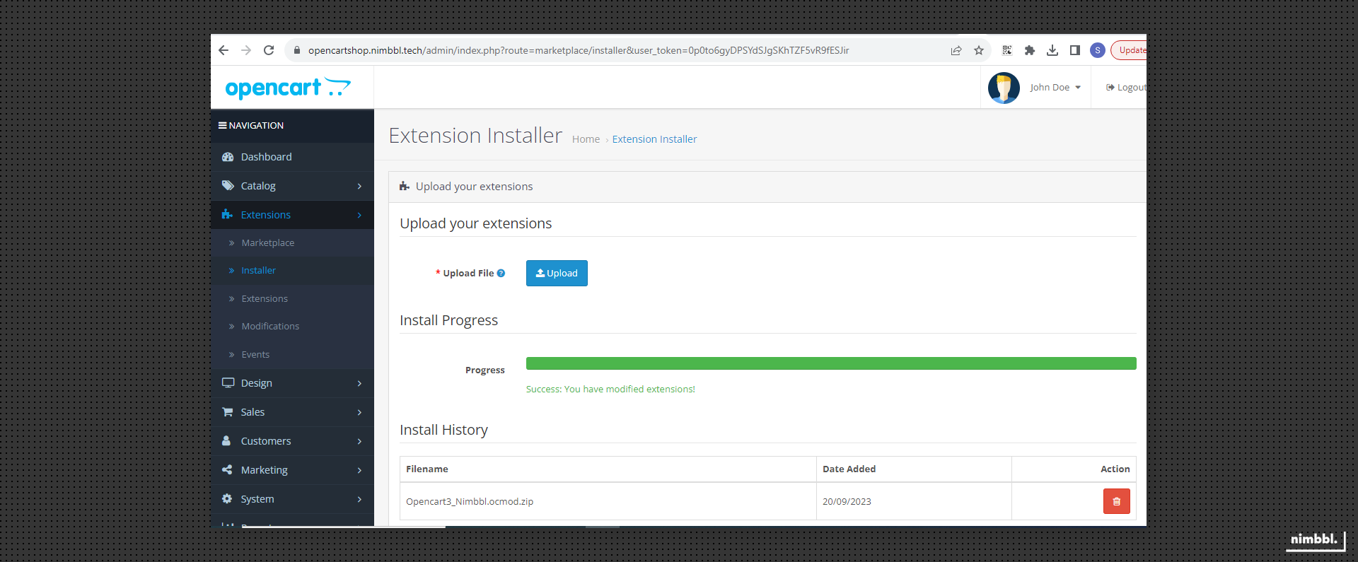 Extension installation complete
