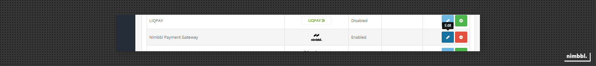 Nimbbl configuration options panel