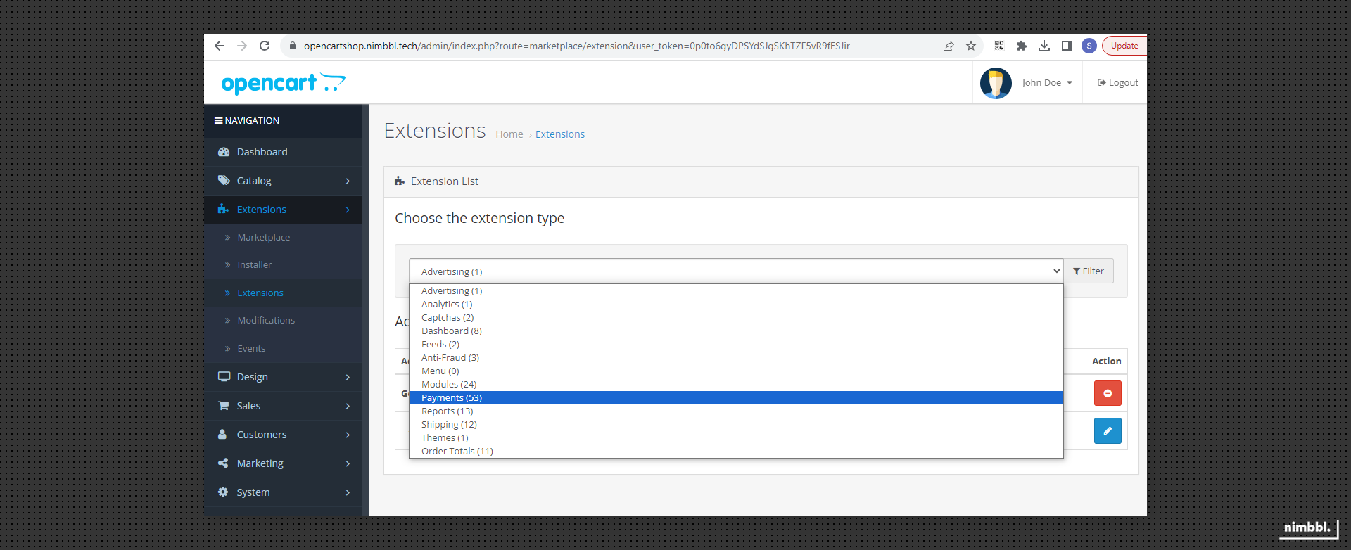 OpenCart payments extension list