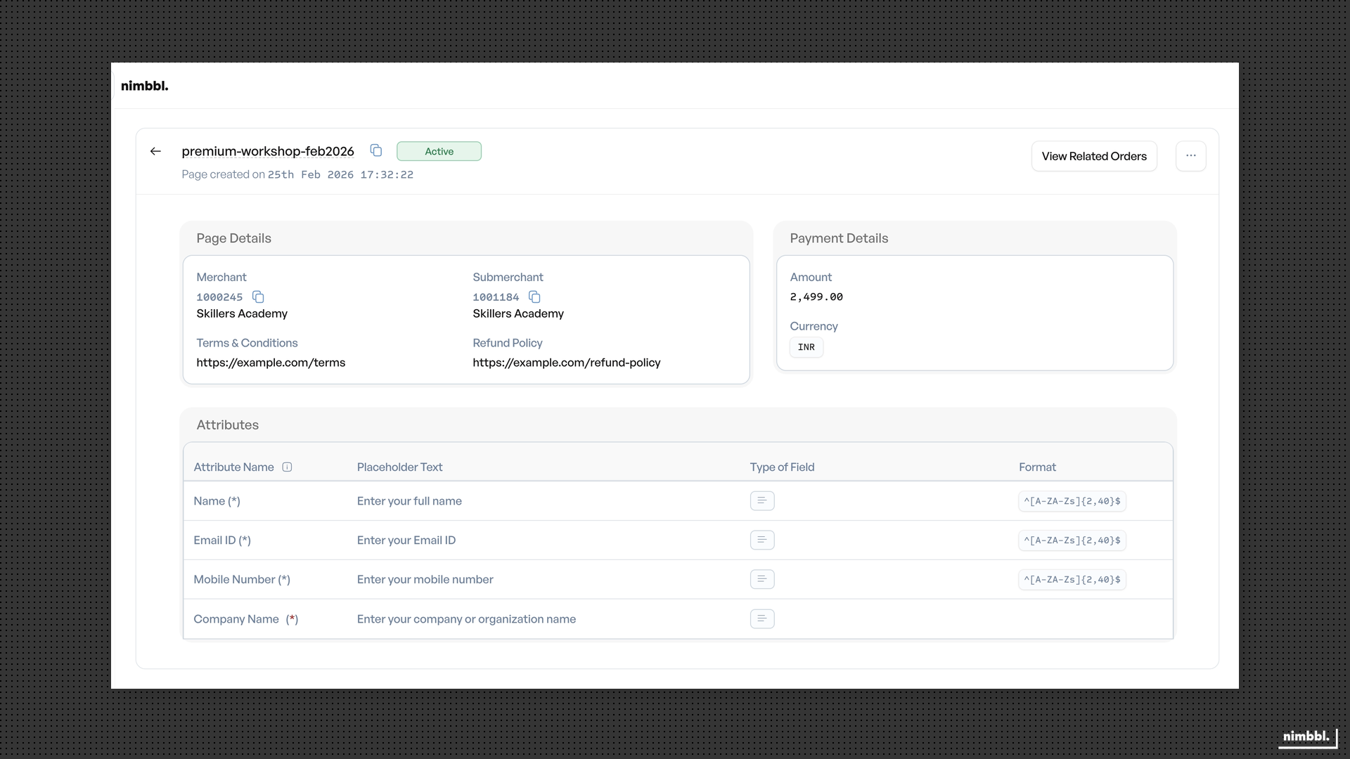 Payment page detail view