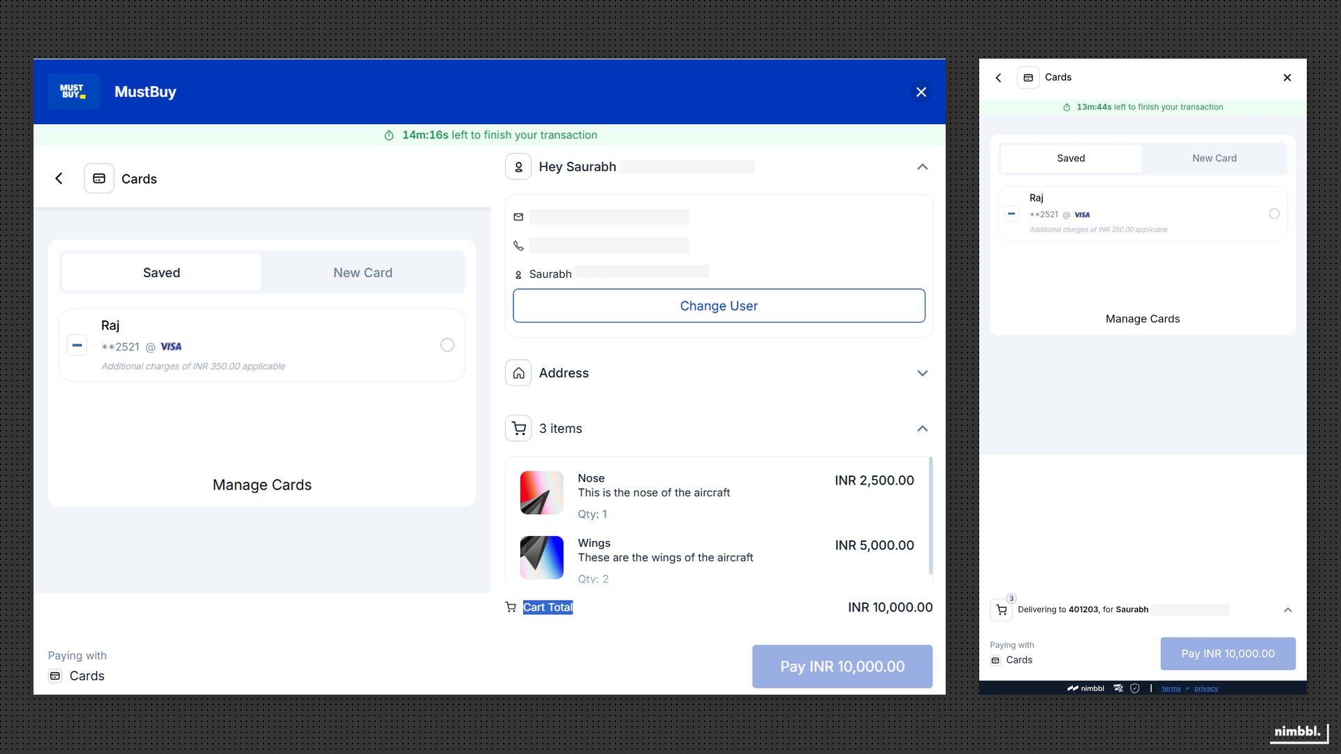Intelligent saved cards suite showing saved and new card options on desktop and mobile