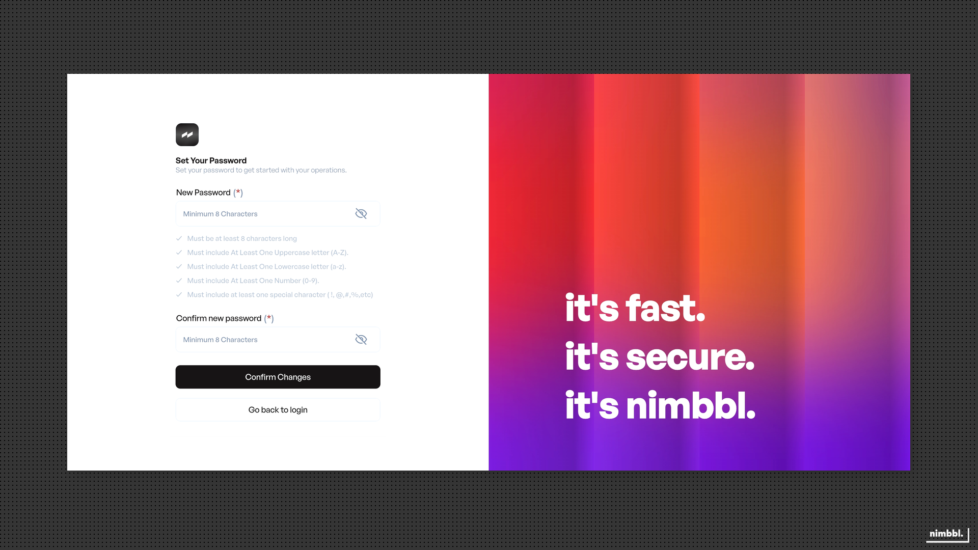 Set Password with new password and confirm password fields