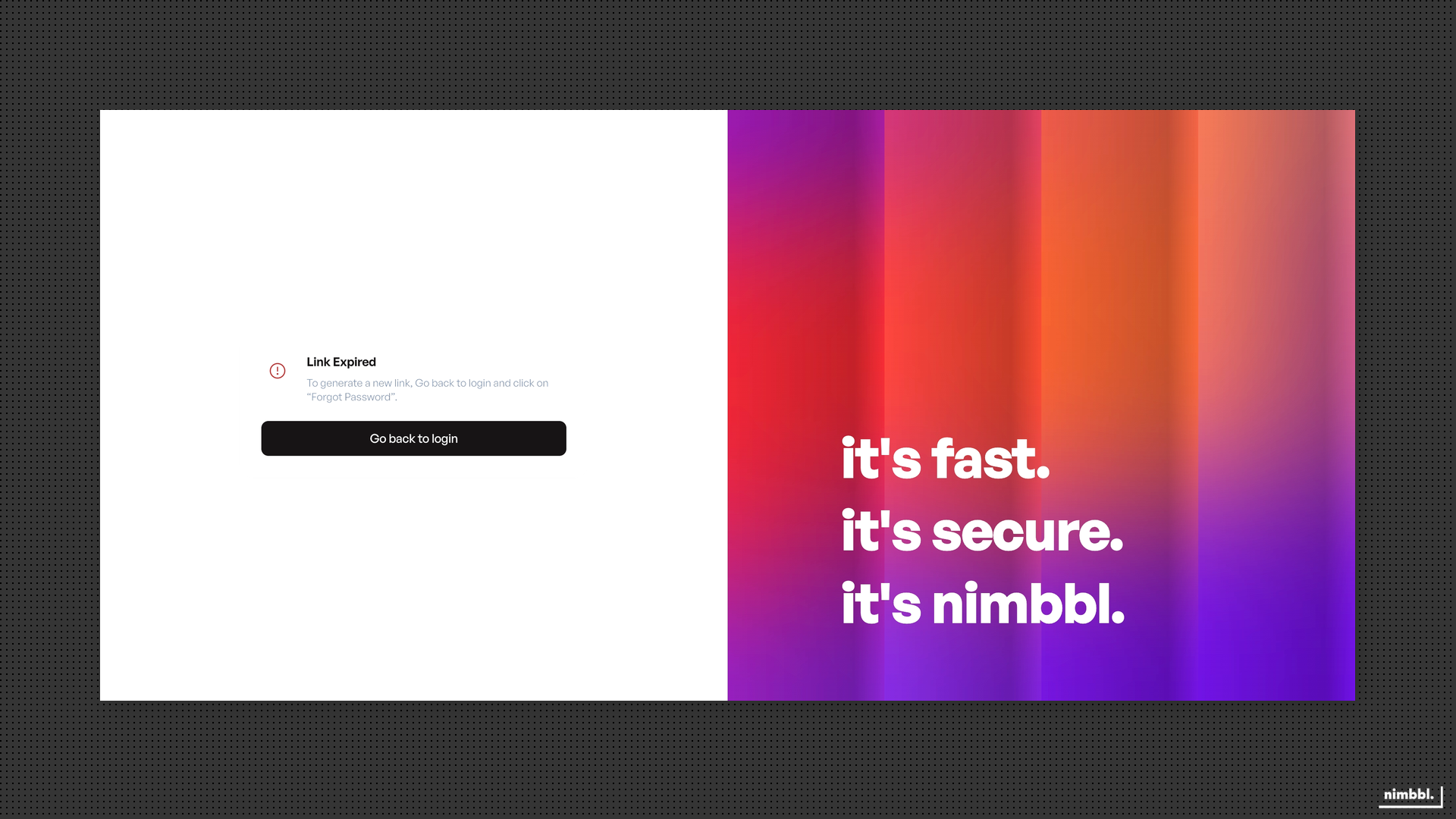 Link expired notification with instructions to request a new reset link