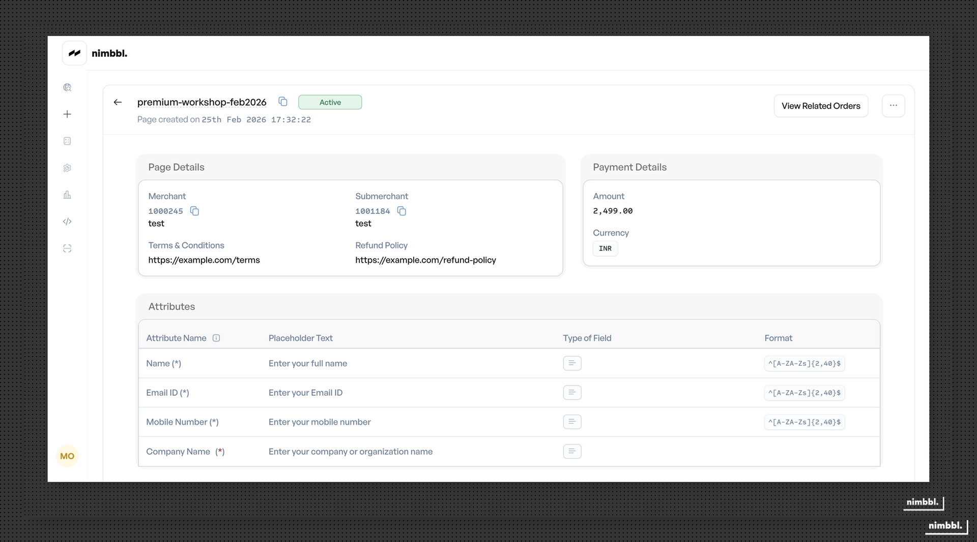 Payment Page sharing options in the Command Center