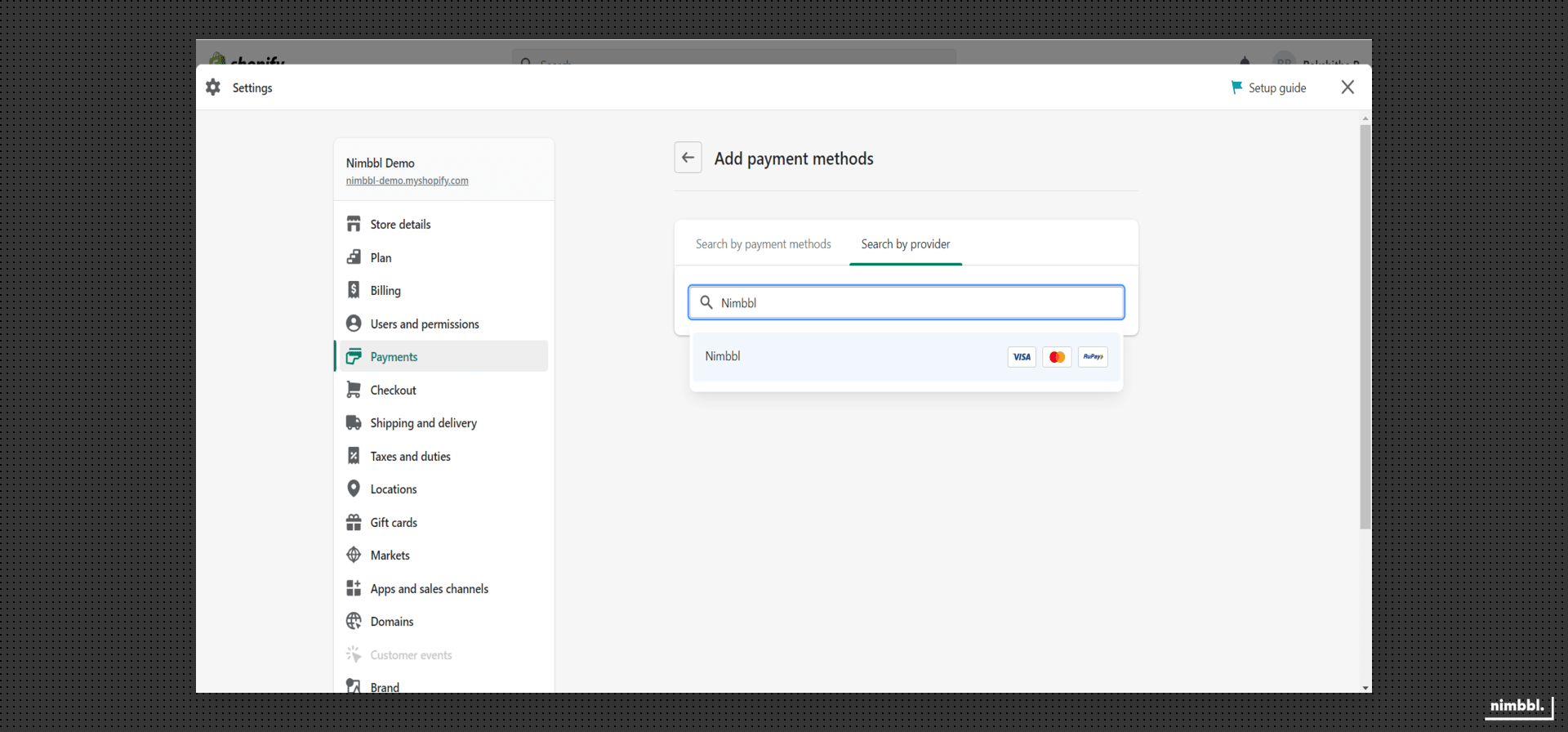Selecting Nimbbl payment provider