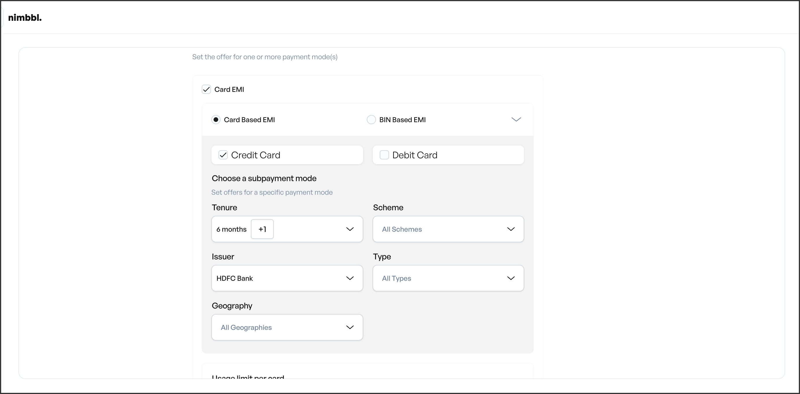 Card EMI configuration expanded
