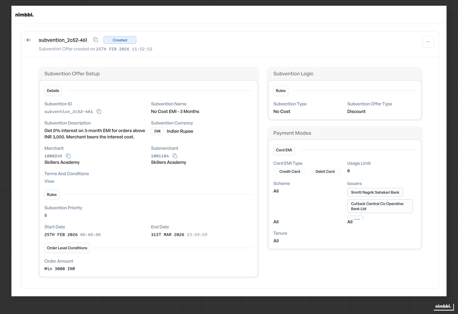 Subvention detail view