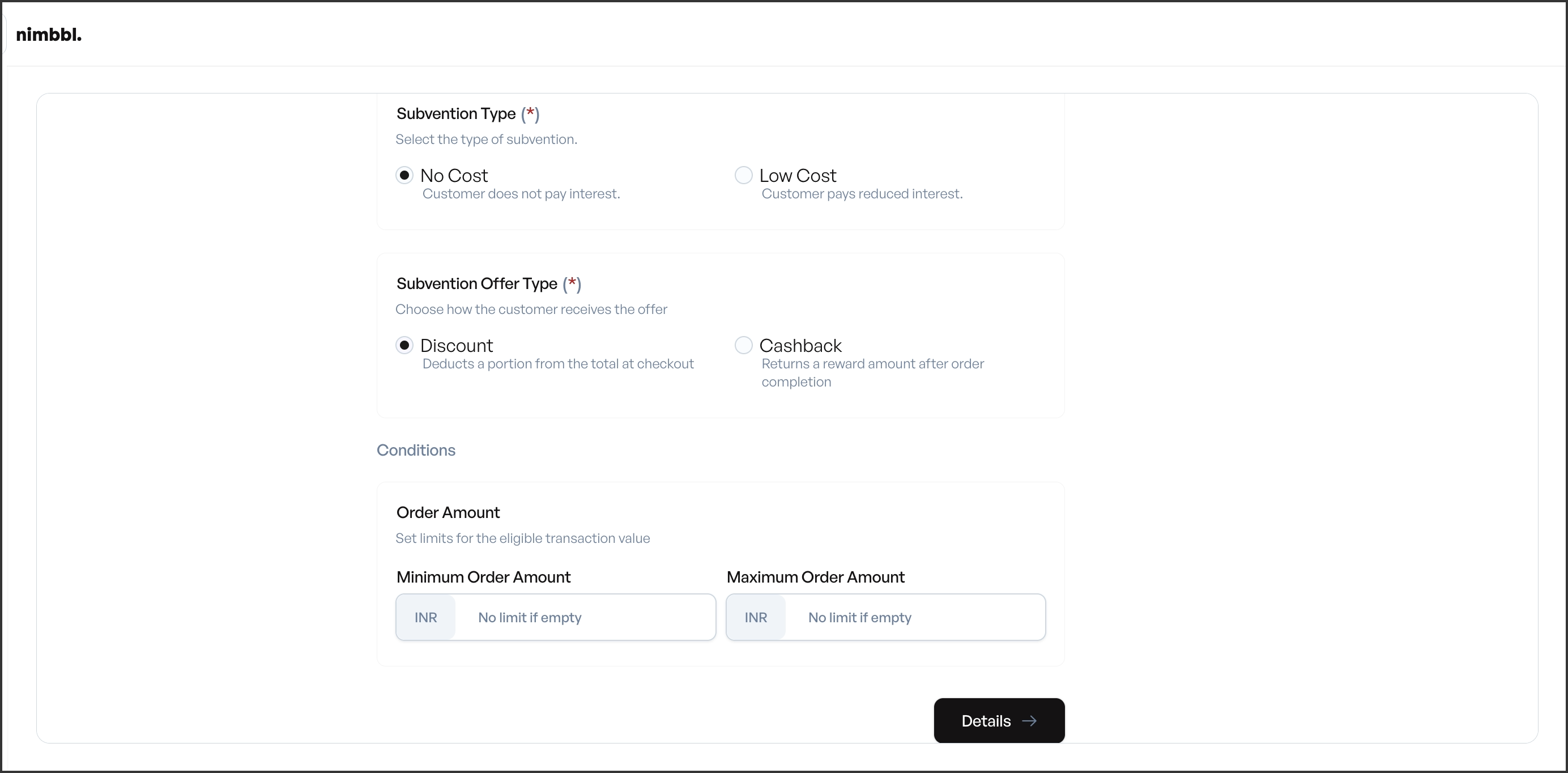 Discount type selection