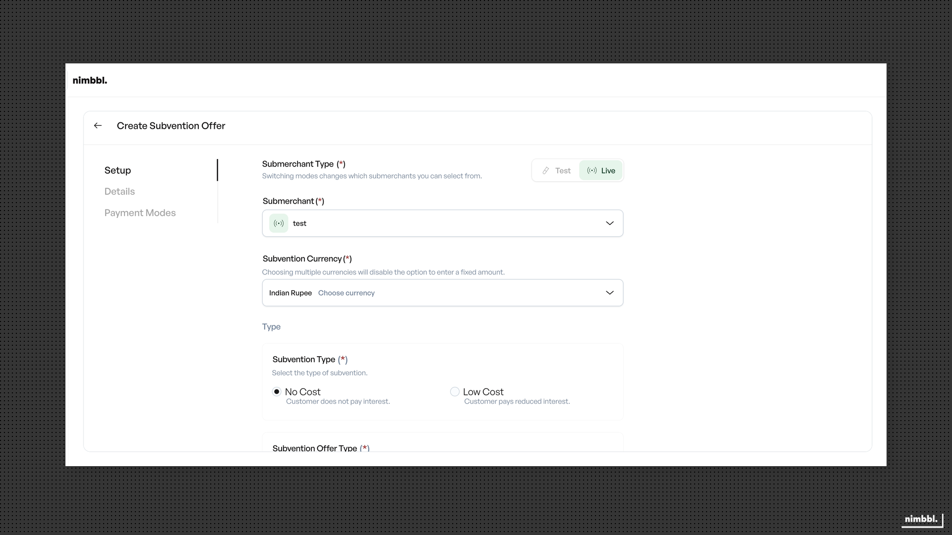 Setup tab configuration