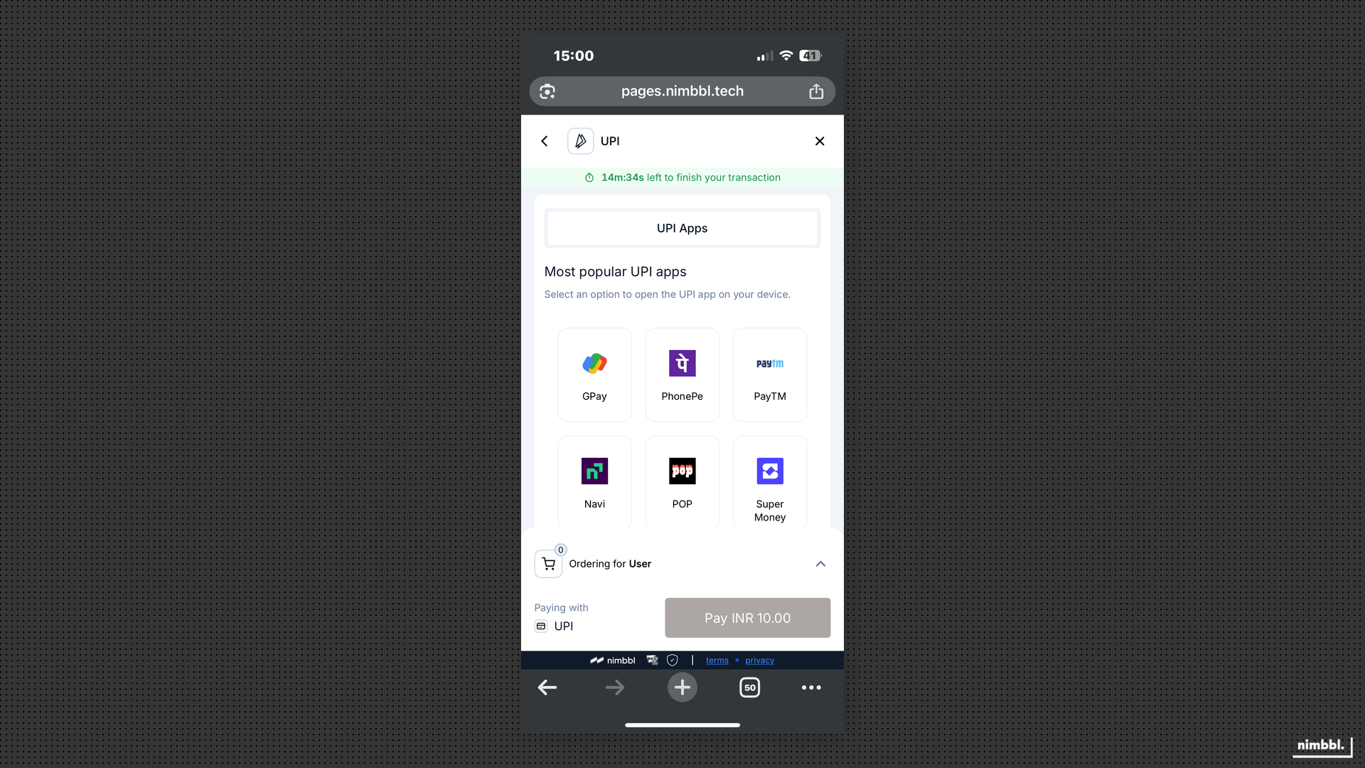 UPI intent app selection showing GPay, PhonePe, PayTM and other apps
