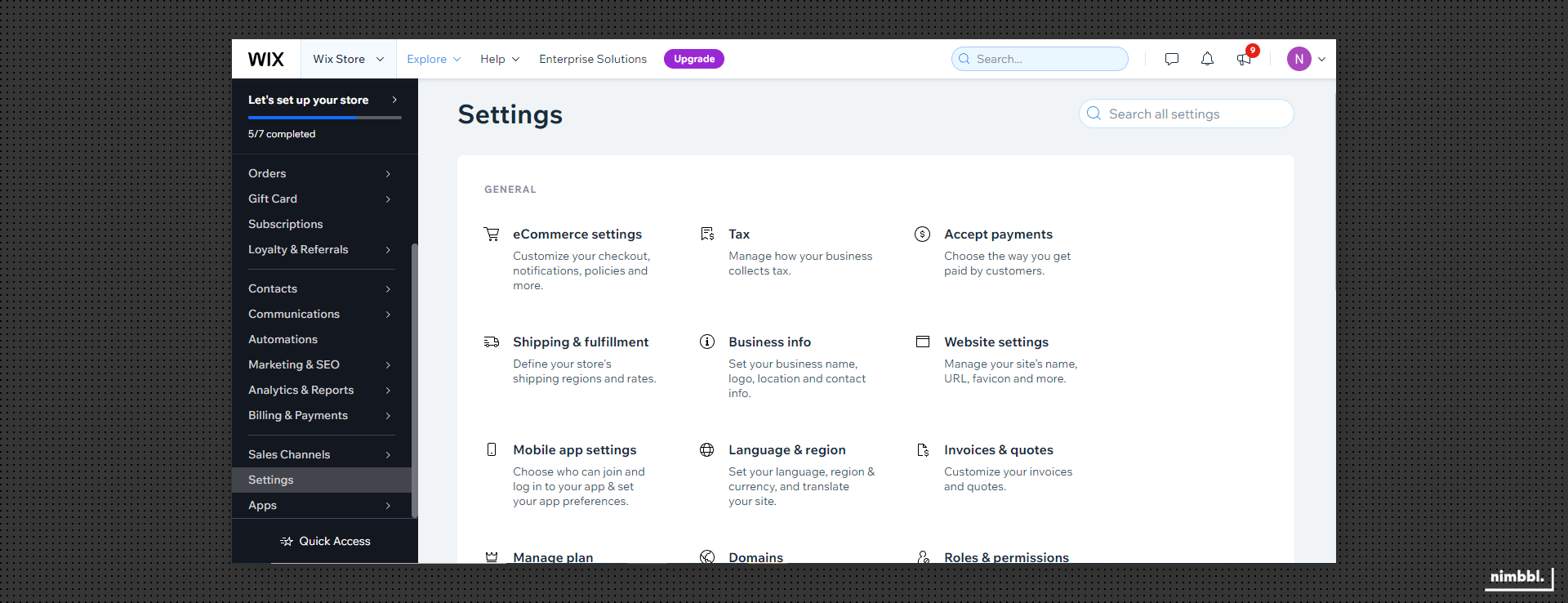 Wix settings accept payment page