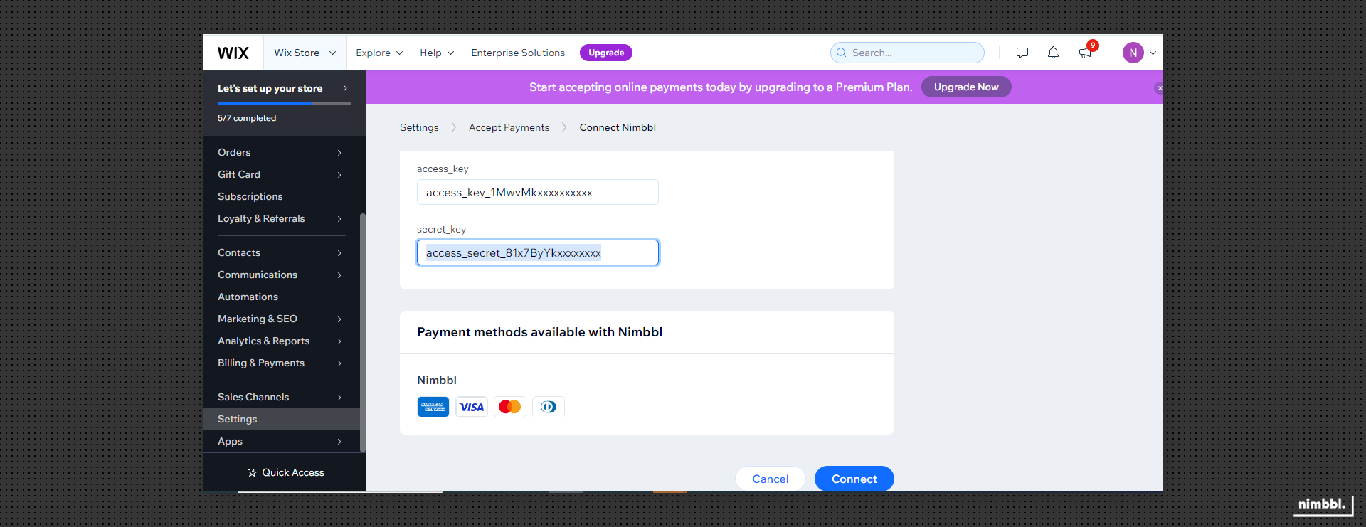 API credentials input form