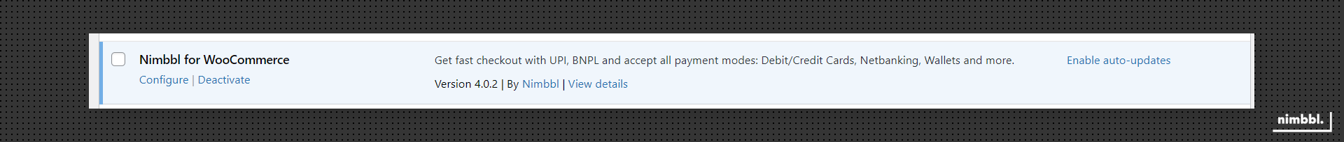 Nimbbl plugin in installed plugins list