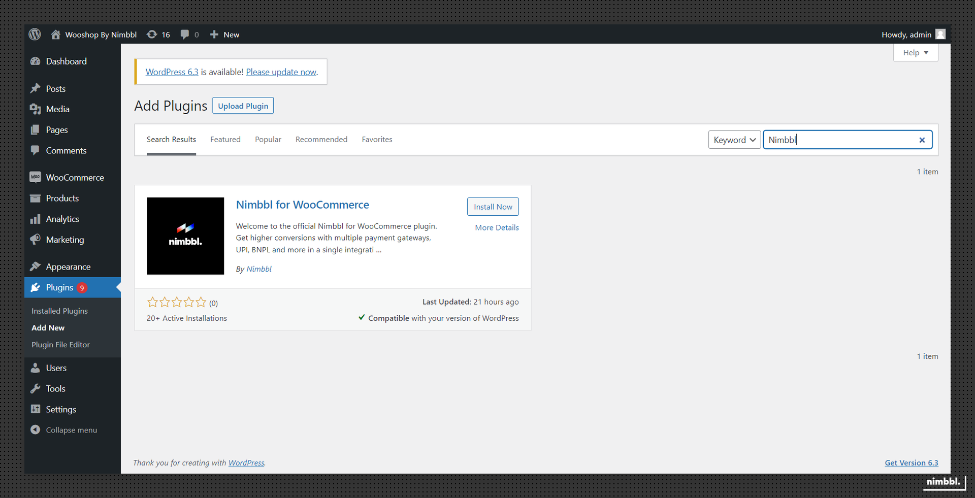 Searching for Nimbbl in plugin directory