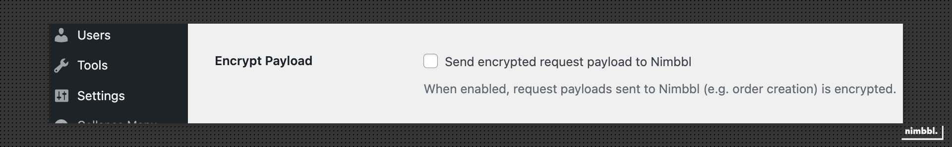 Encrypt payload toggle setting
