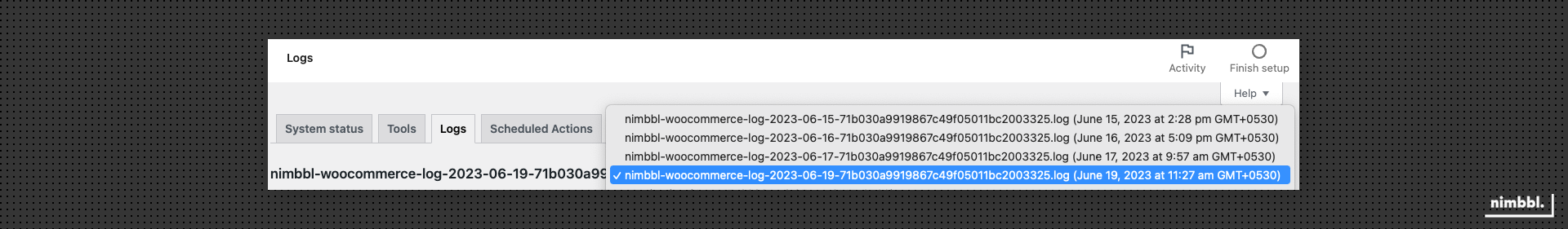 WooCommerce debug logs page