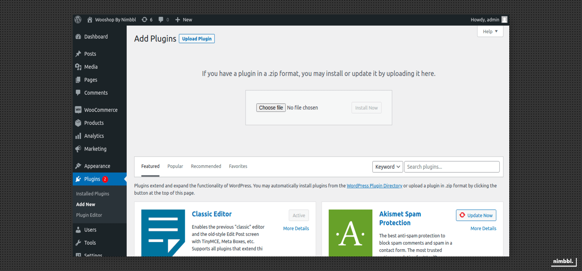 Upload plugin zip file dialog
